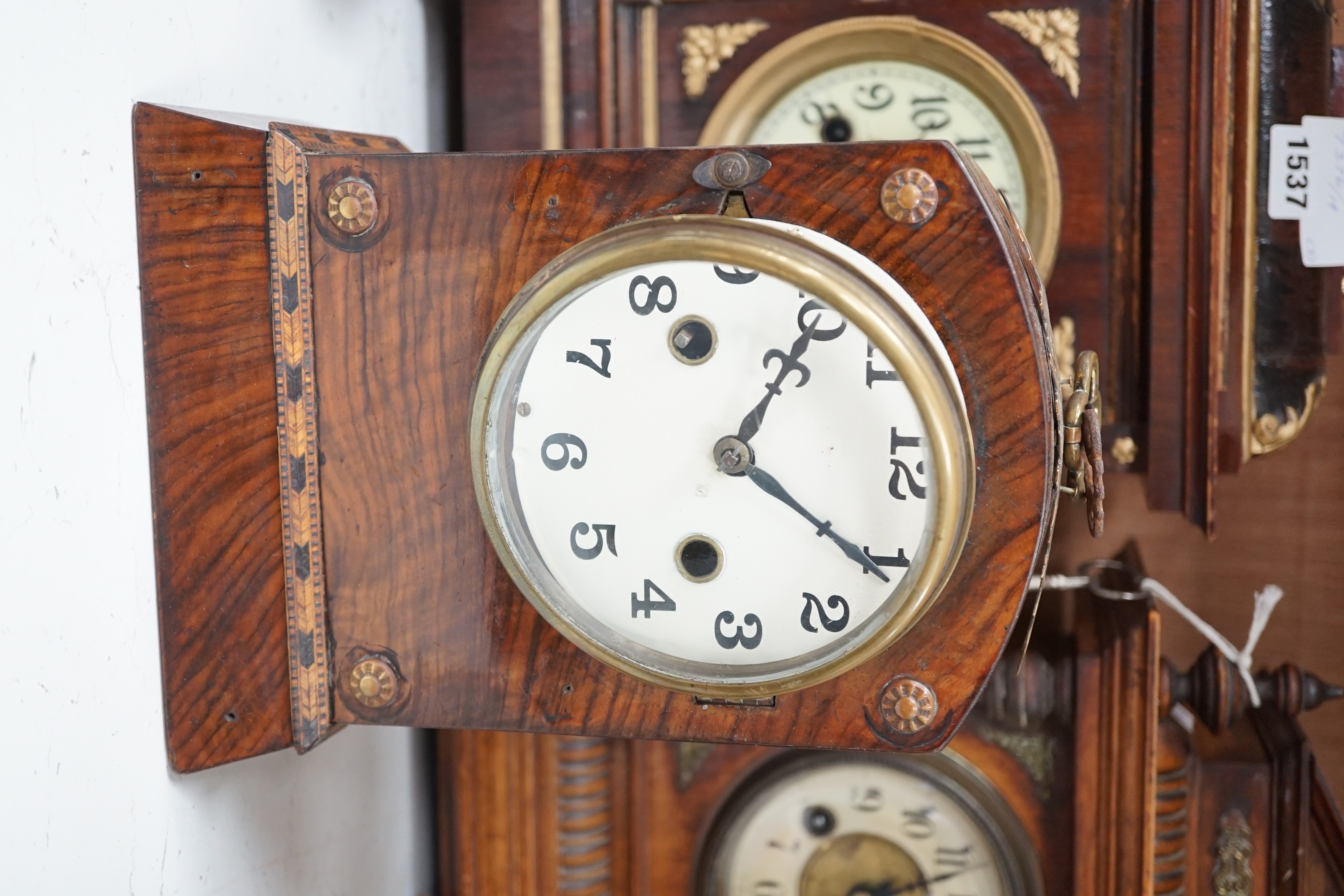 Three late 19th century mantel clocks, tallest 40cm